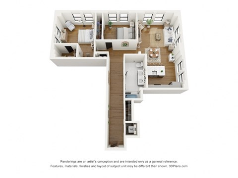 Floor plan for 2 beds, 1 bath, 1165 sqft